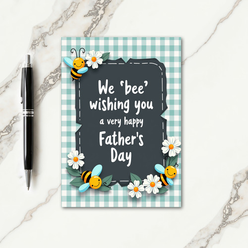 Teal Gingham Fathers Day Bugs Card