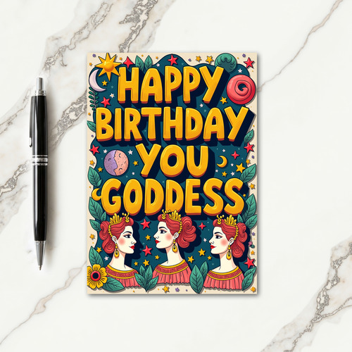Teal Goddess Birthday Card