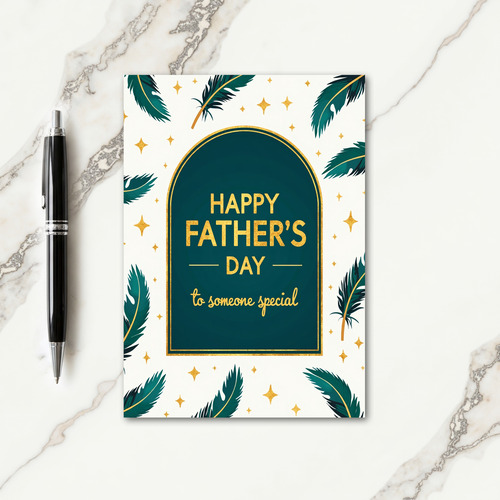 Teal Golden Fathers Day Feather Card