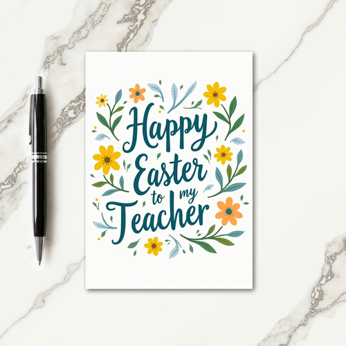 Teal Happy Easter Teacher Art Card