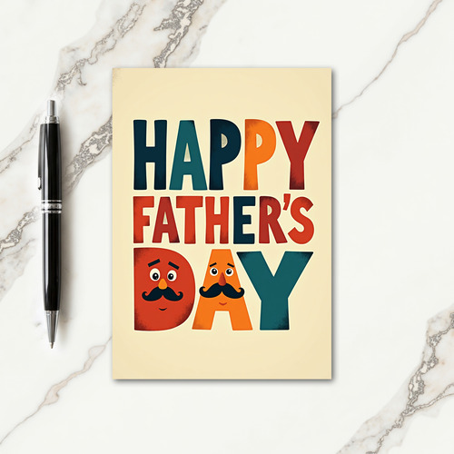 Teal Happy Fathers Day Faces Card