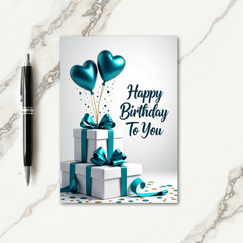 Teal Heart Birthday Card