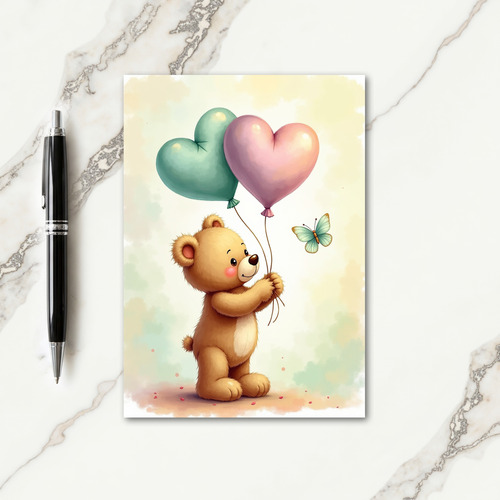 Teal Heart Fathers Day Bear Card