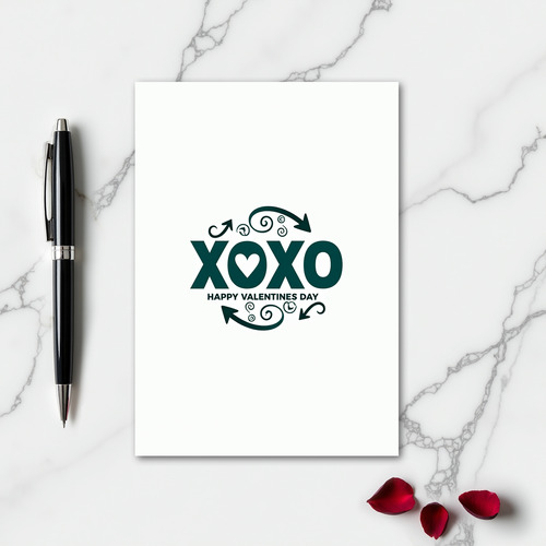 Teal Heart Pattern Valentines Card