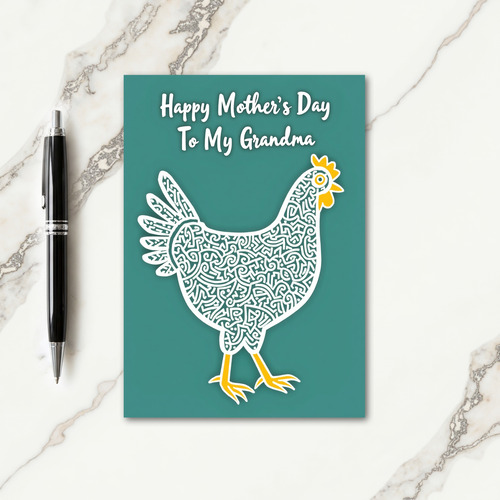 Teal Hen Grandmas Mothers Day Card