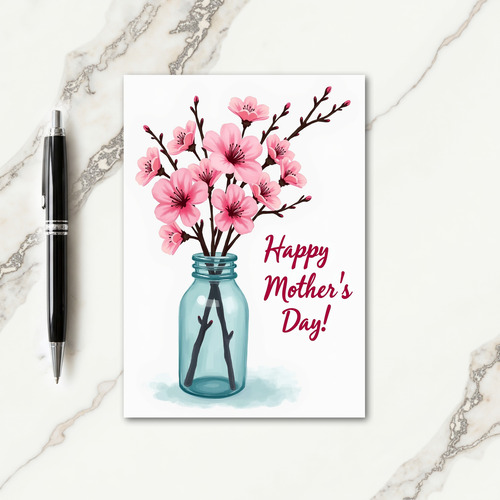 Teal Jar Blossom Greeting Card