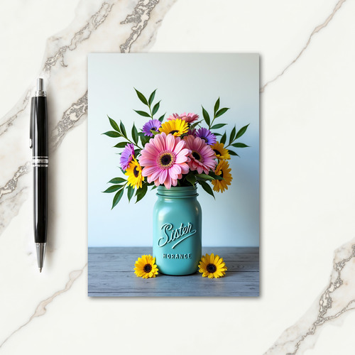 Teal Jar Floral Mothers Day Card