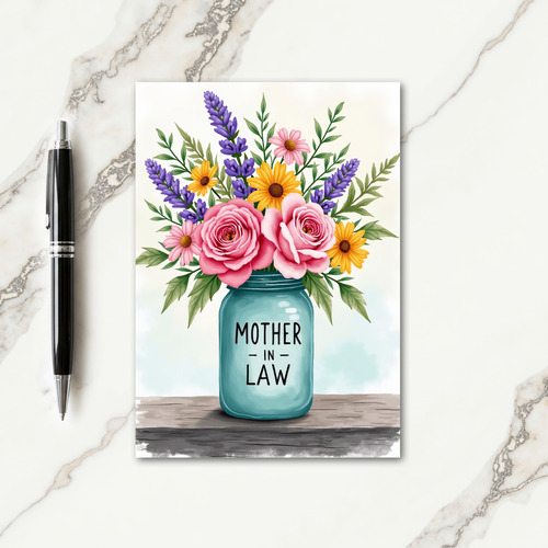 Teal Jar Mother In Law Bouquet Card