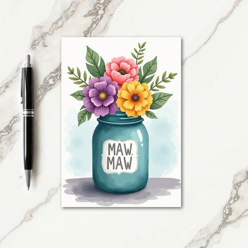 Teal Jar Mothers Day Floral Card