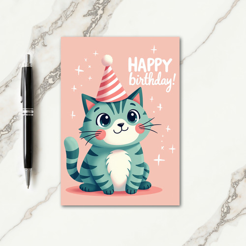 Teal Kitty Birthday Card