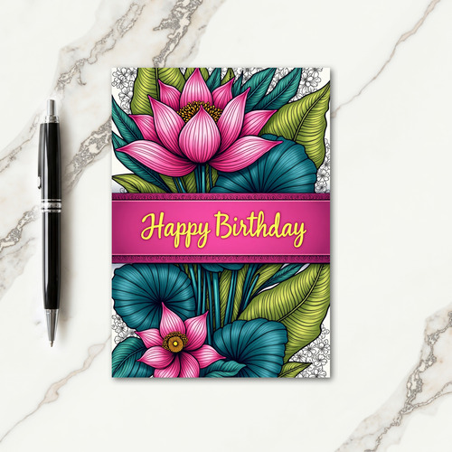 Teal Leaf Birthday Card