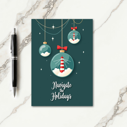 Teal Lighthouse Christmas Card