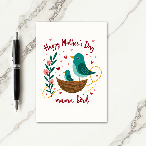 Teal Mama Bird Illustration Card