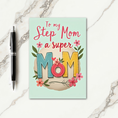 Teal Mom Embroidery Style Card