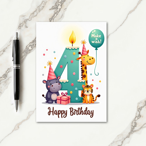 Teal Number 4 Celebration Card