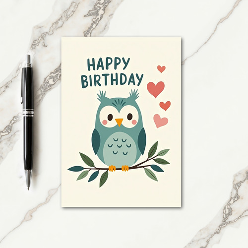 Teal Owl Birthday Card