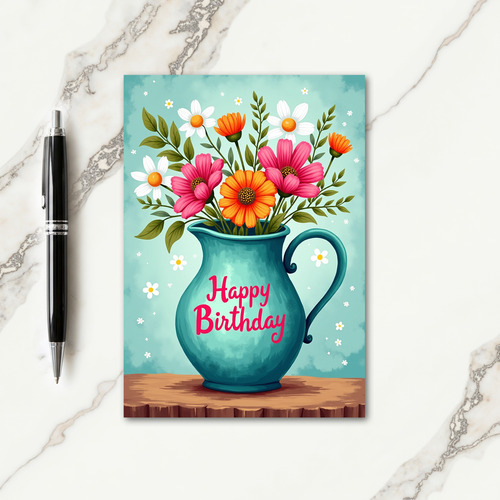 Teal Pitcher Birthday Card