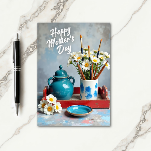 Teal Pot Daisies Mothers Day Card