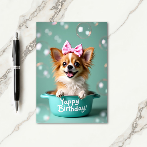 Teal Pot Puppy Birthday Card