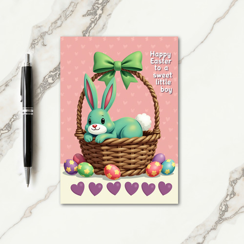 Teal Rabbit Basket Glitter Texture Card