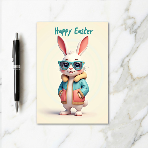 Teal Rabbit Easter Card