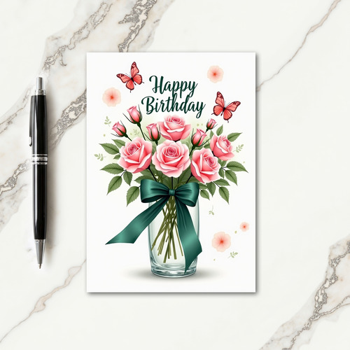 Teal Ribbon Birthday Card