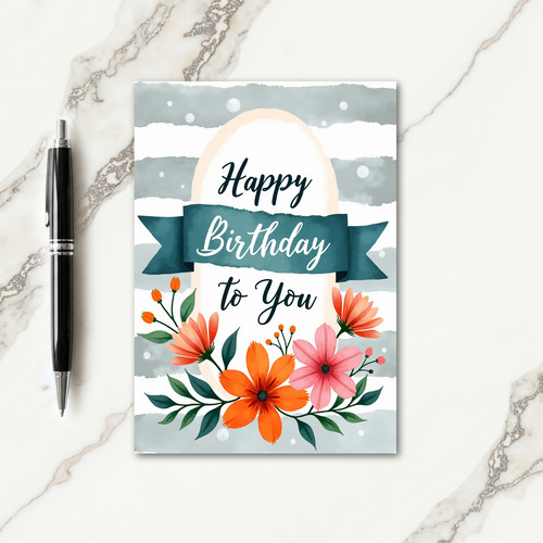 Teal Ribbon Birthday Note Card