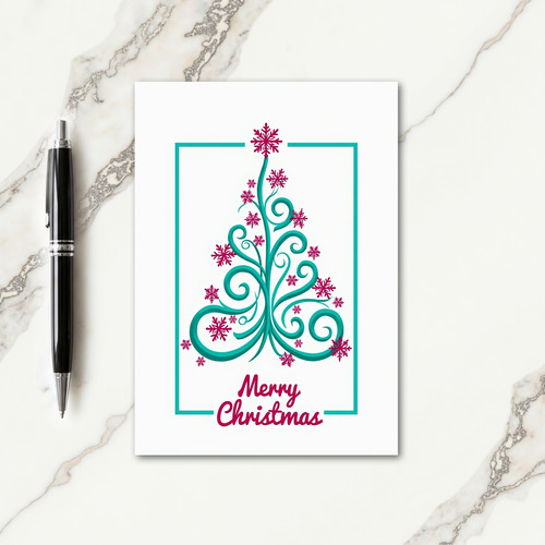 Teal Ribbon Tree Christmas Card