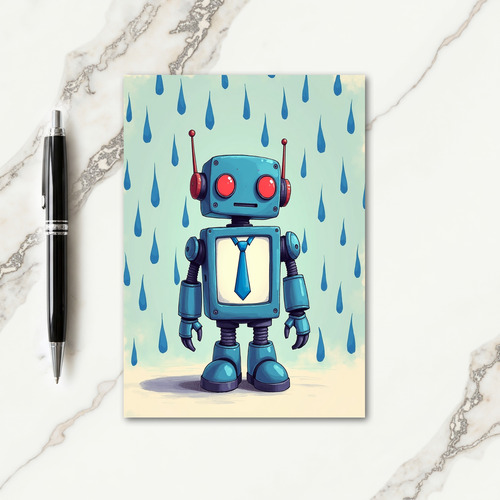 Teal Robot Fathers Day Tie Card