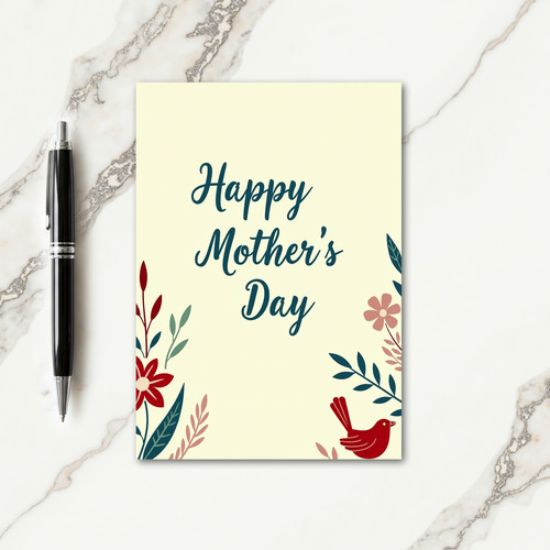 Teal Script Floral Art Card