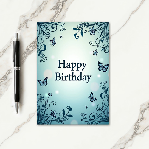 Teal Scroll Birthday Card