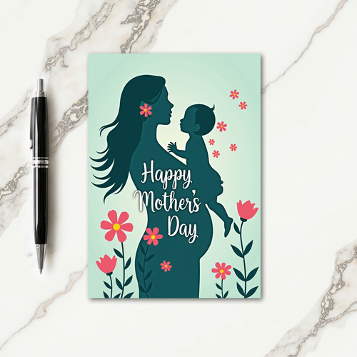 Teal Silhouette Mothers Day Card