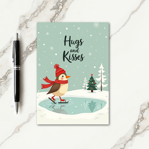 Teal Snow Bird Christmas Card