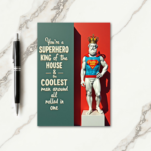 Teal Superhero King Father Card