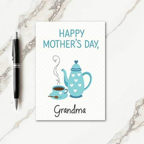Teal Teapot Grandmas Day Card