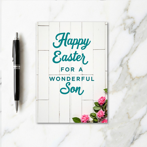 Teal Text Rustic Easter Son Card