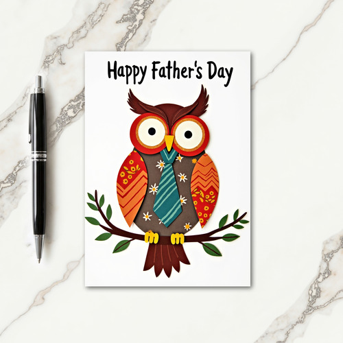 Teal Tie Owl Fathers Day Card