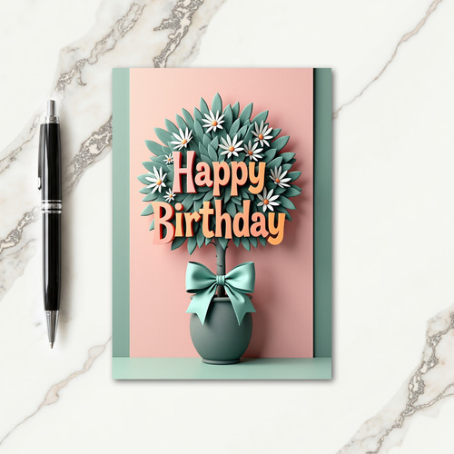 Teal Topiary Birthday Card