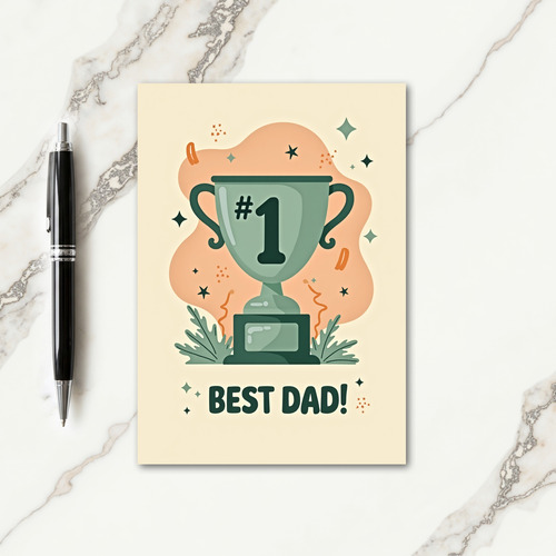 Teal Trophy Best Dad Award Card