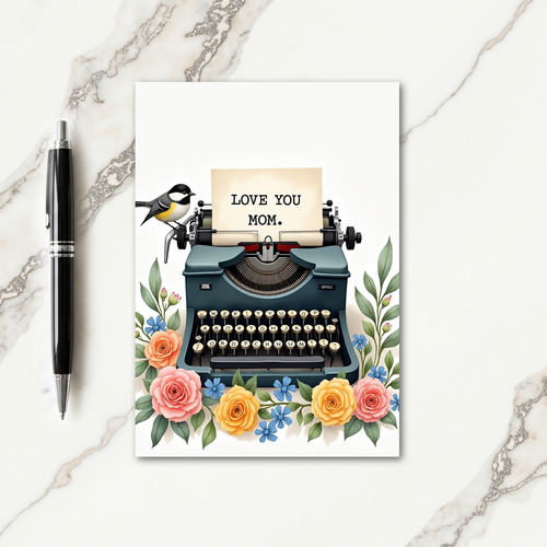Teal Typewriter Love You Mom Card