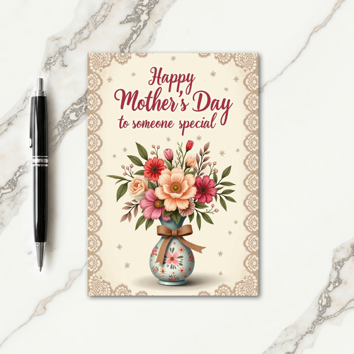 Teal Vase Mothers Day Bouquet Card