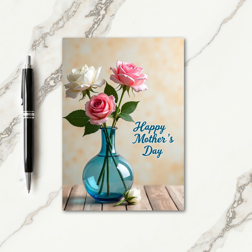 Teal Vase Mothers Day Floral Card