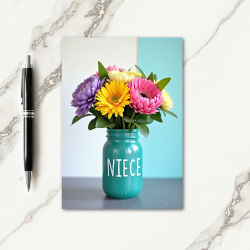 Teal Vase Mothers Day Flower Card