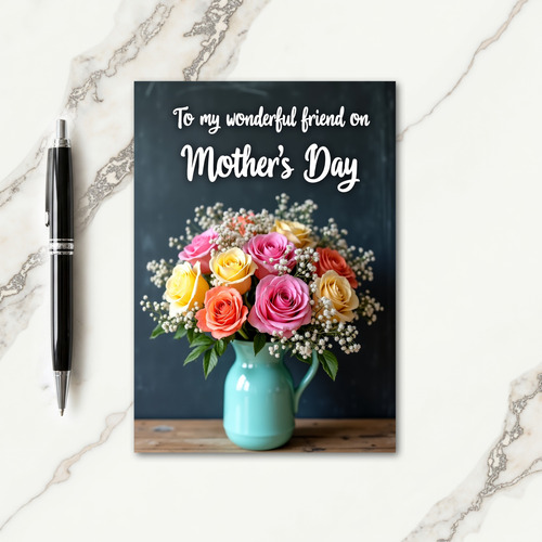 Teal Vase Mothers Day Friend Card