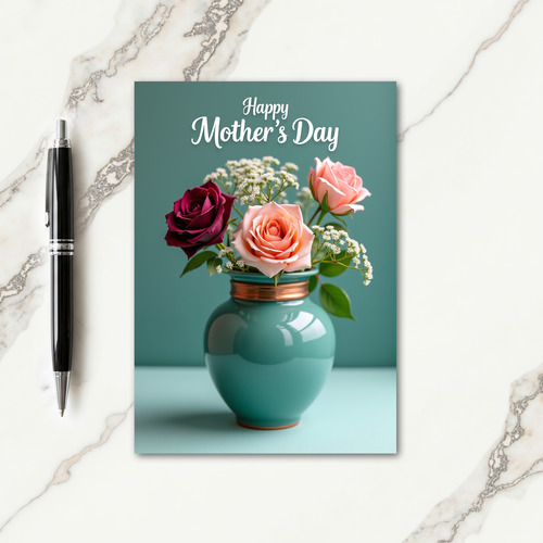 Teal Vase Mothers Day Greeting Card