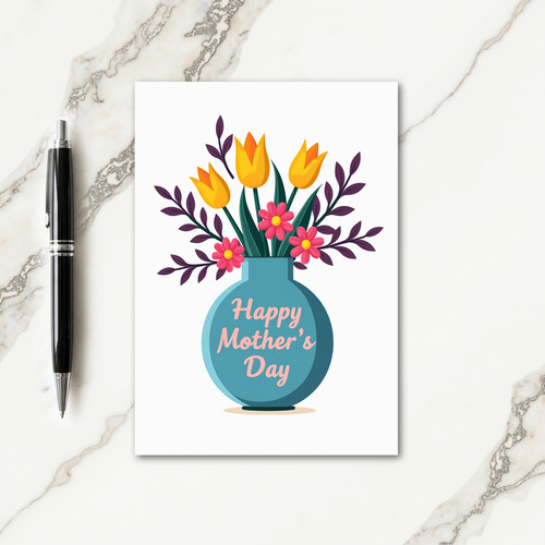 Teal Vase Mothers Day Message Card