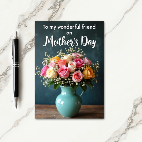 Teal Vase Rose Mothers Day Card