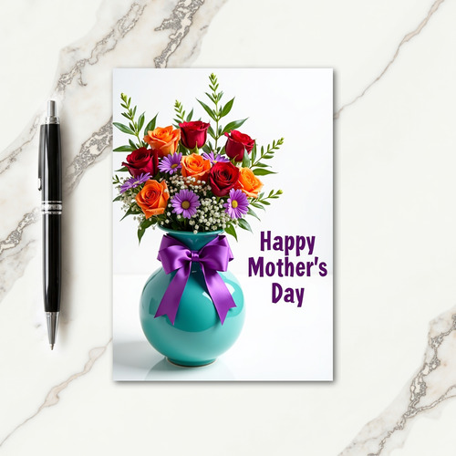 Teal Vase Sweet Mothers Day Card