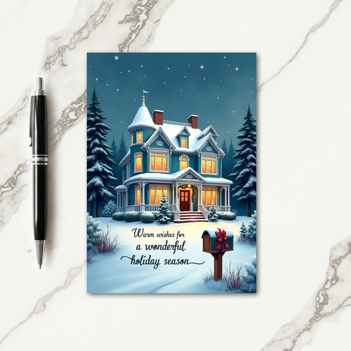 Teal Victorian Christmas Card