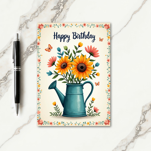 Teal Watering Can Birthday Card